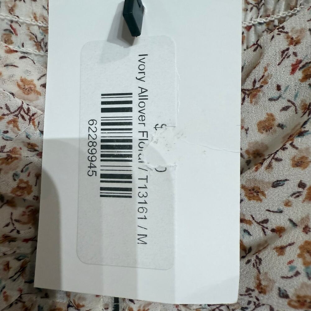 Active USA Floral Ruched Cropped Blouse Long Sleeve Square Neck Sz M NWT - Picture 8 of 13